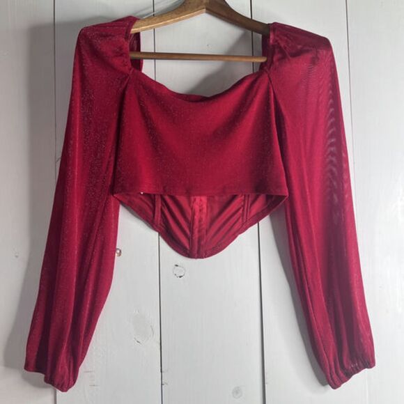 Windsor Women’s Size L Red Glitter Off Shoulder Corset Bustier Long Sleeve NWT - Picture 10 of 14